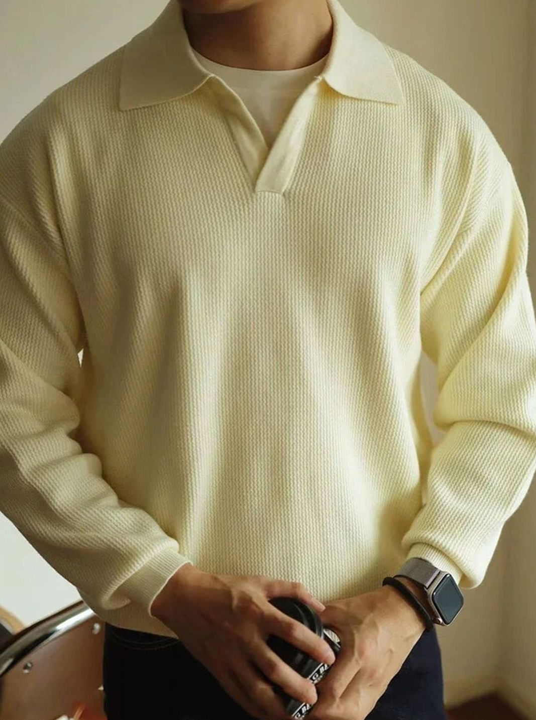Olmo | Herenwafeltrui met open polokraag