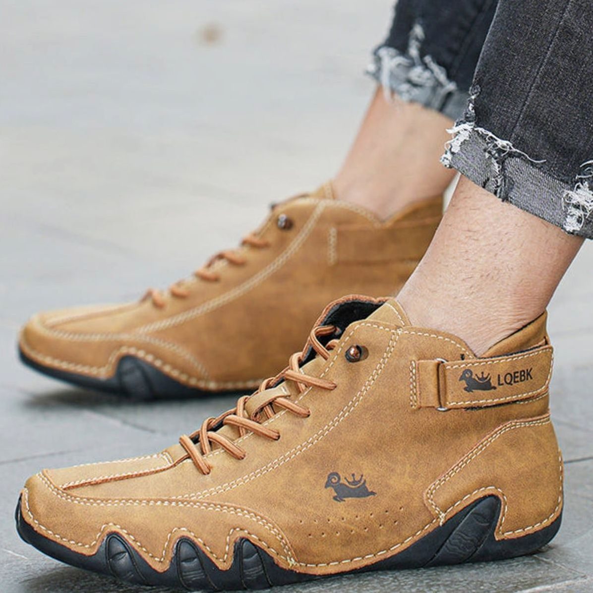 Leren herenboots met brede teenruimte en dunne zool
