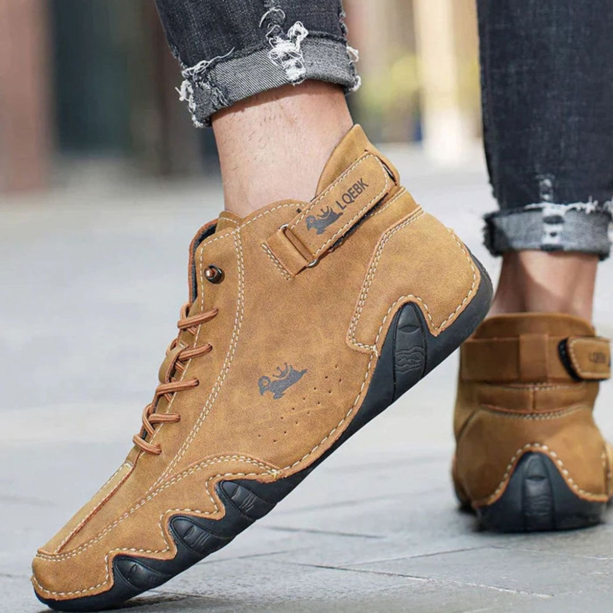 Leren herenboots met brede teenruimte en dunne zool
