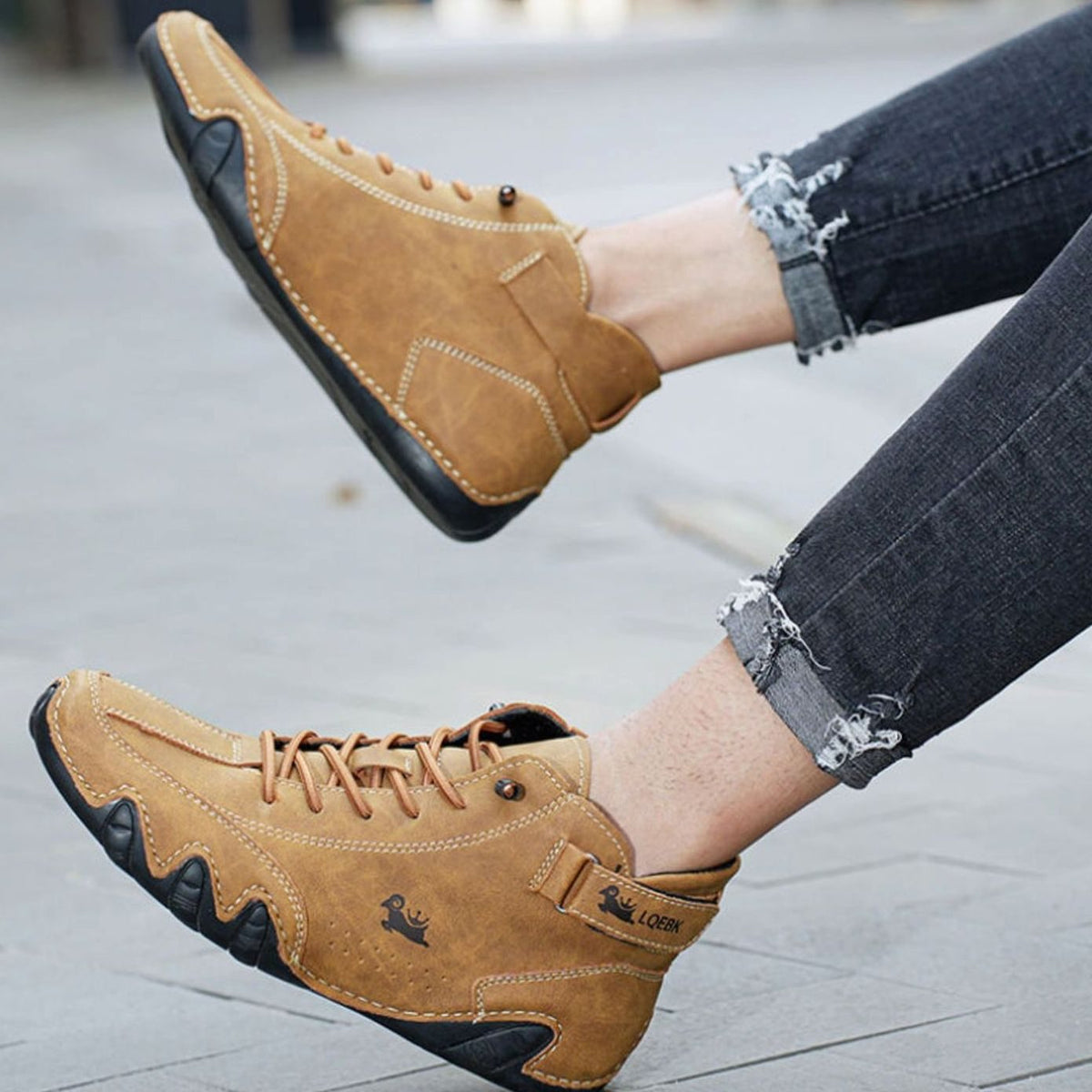 Leren herenboots met brede teenruimte en dunne zool