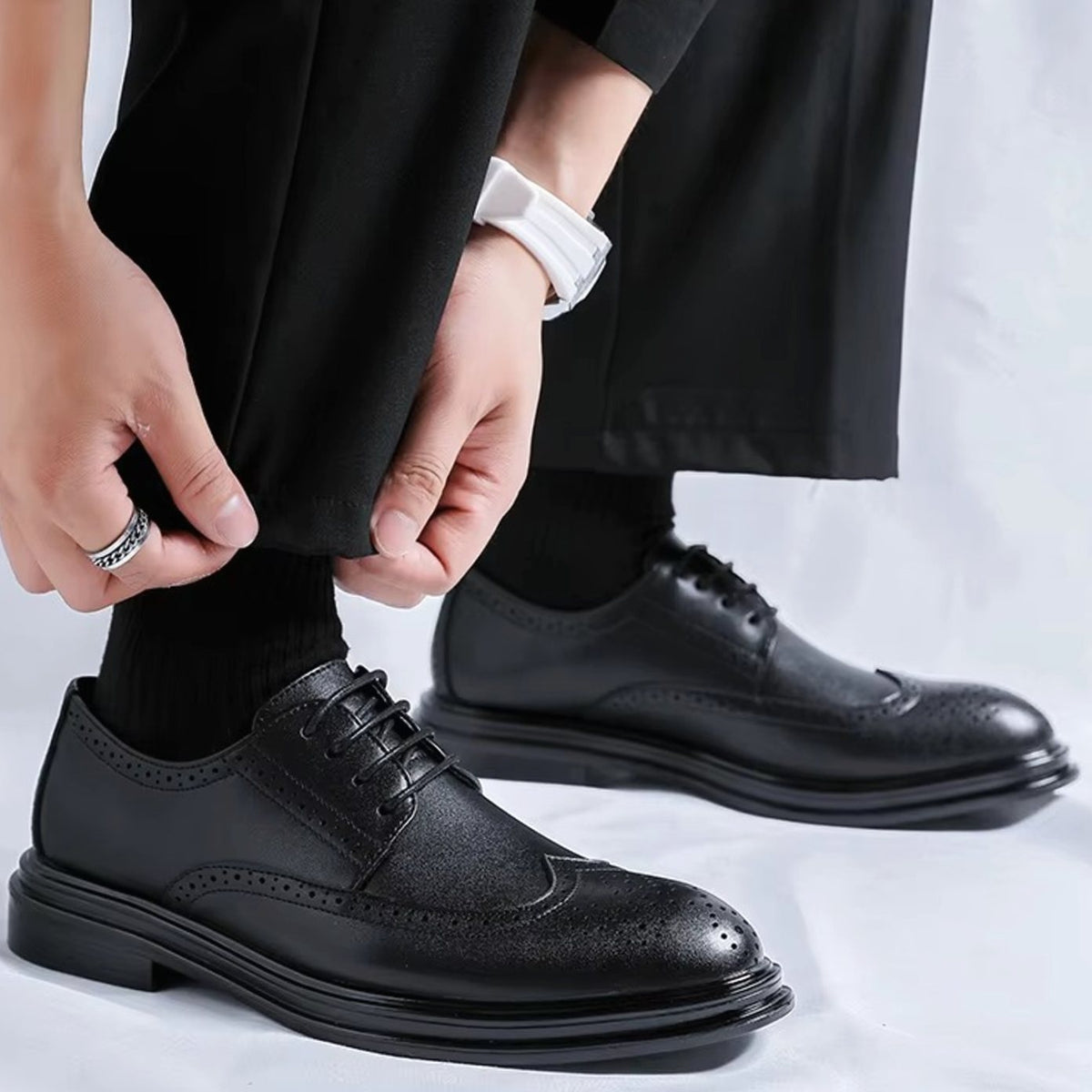 Heren-Derbyschoenen met wingtip-broguepatroon