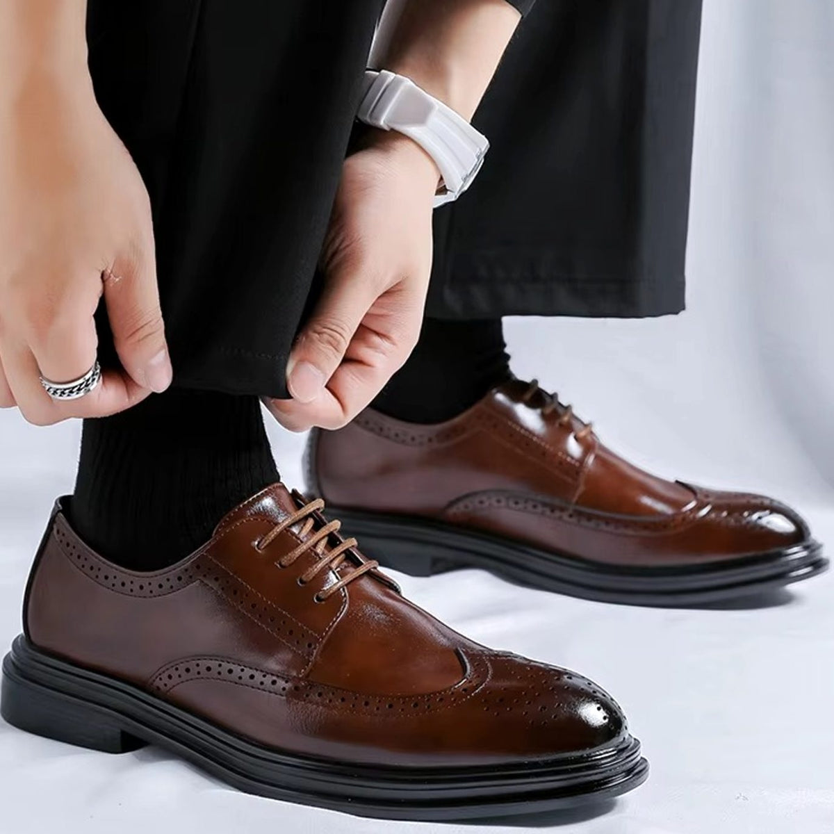 Heren-Derbyschoenen met wingtip-broguepatroon