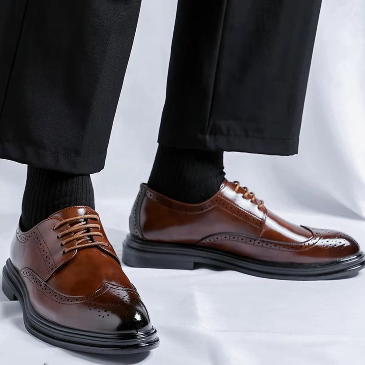 Heren-Derbyschoenen met wingtip-broguepatroon