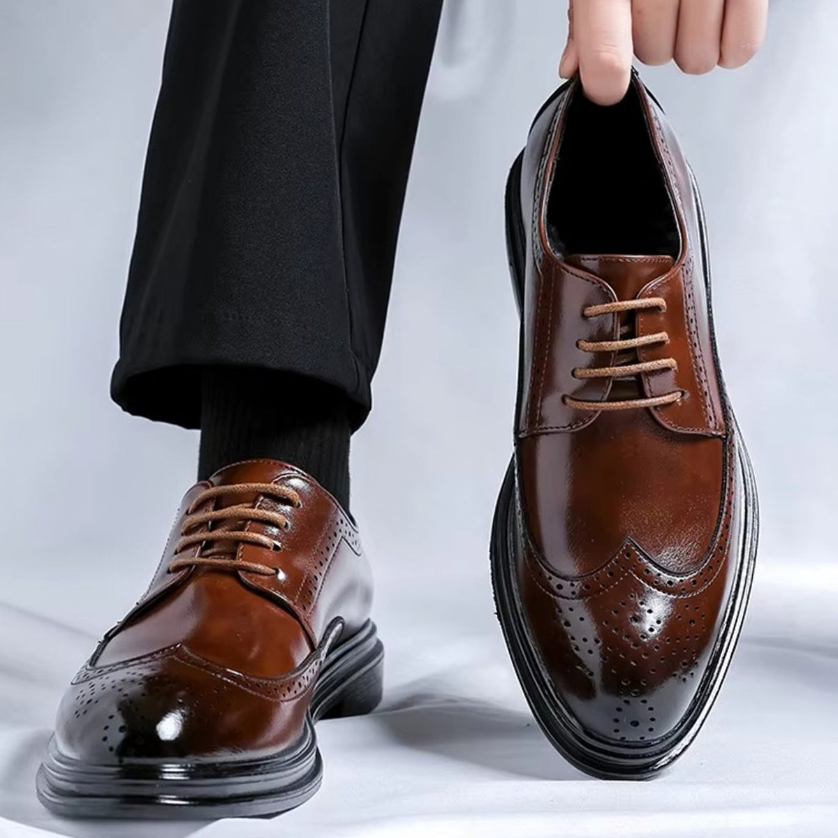 Heren-Derbyschoenen met wingtip-broguepatroon