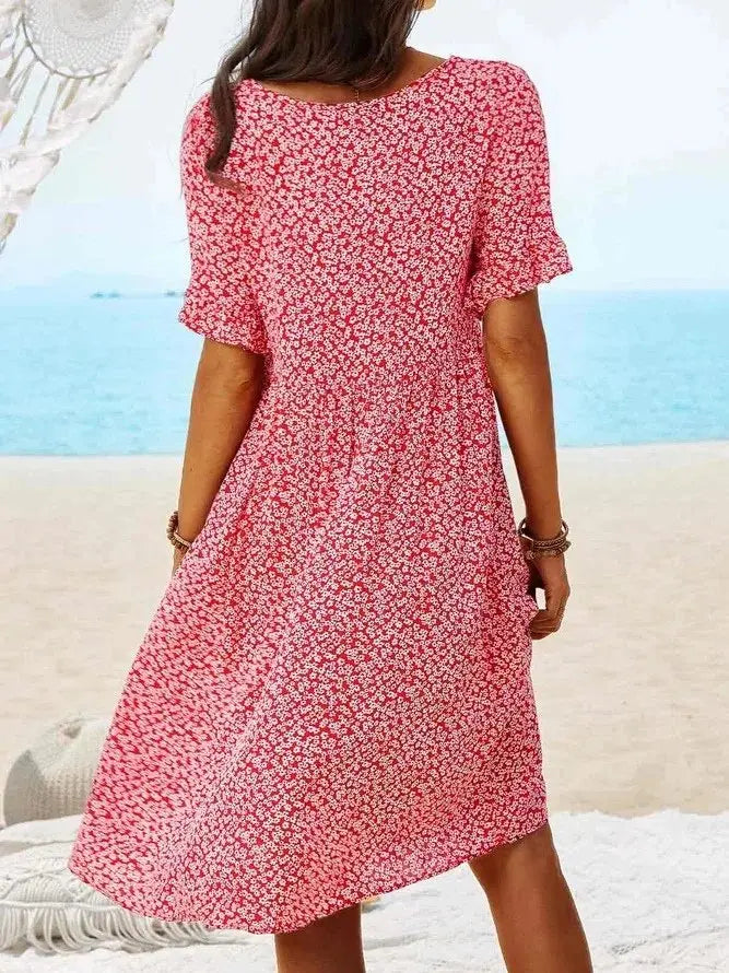 Natacha | Katoenen mini-jurk met kleine bloemenprint en vlindermouwen