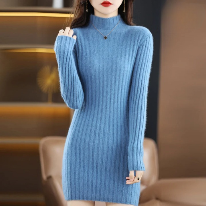 Gebreide herfstjurk met colkraag