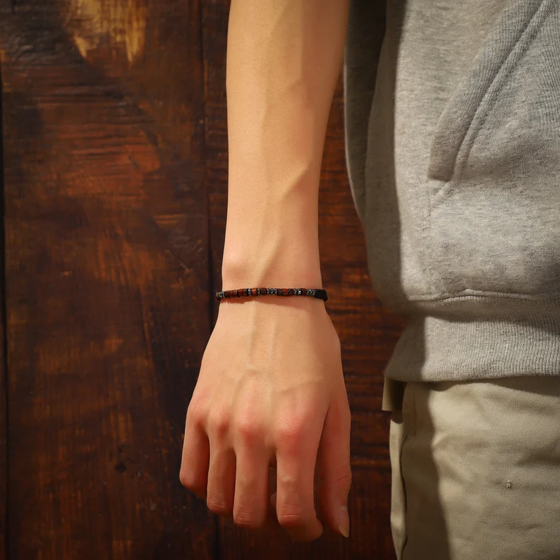 Morse code armband – materiaal: Echt gevlochten leer met roestvrij staal charmes — afbeelding 5