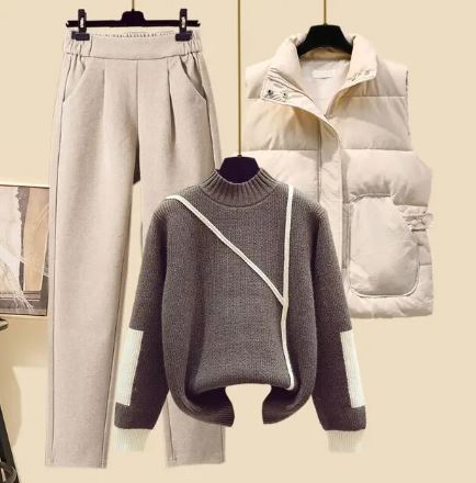3-Delige dames herfstset met broek, bodywarmer en trui