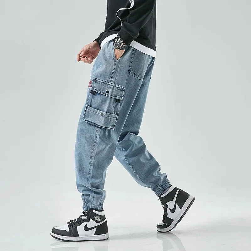 Sándor | Denim herencargojoggingbroek met meerdere zakken