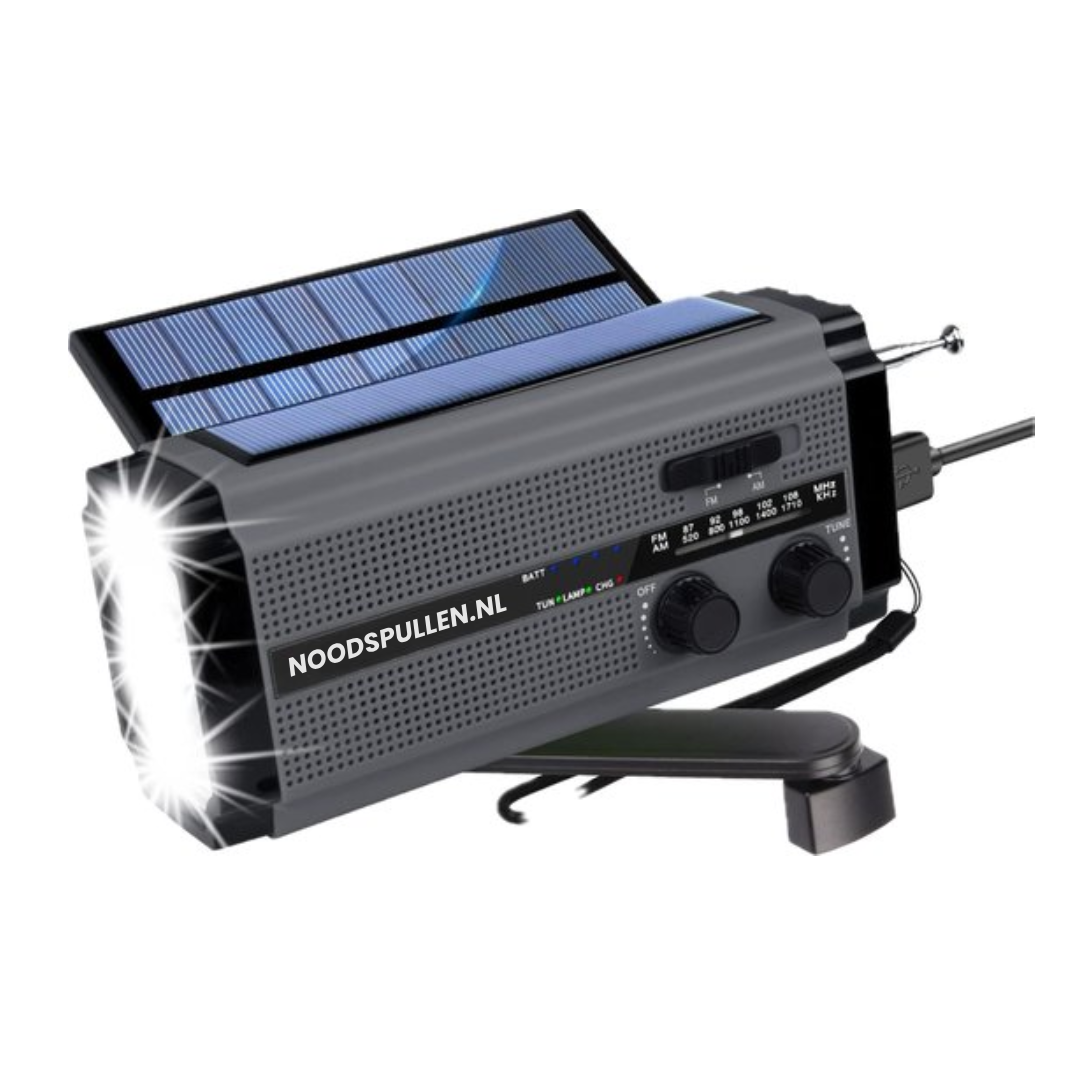 3-in-1 noodradio met dynamo, zonnepanelen & powerbank