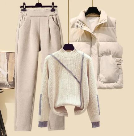 3-Delige dames herfstset met broek, bodywarmer en trui