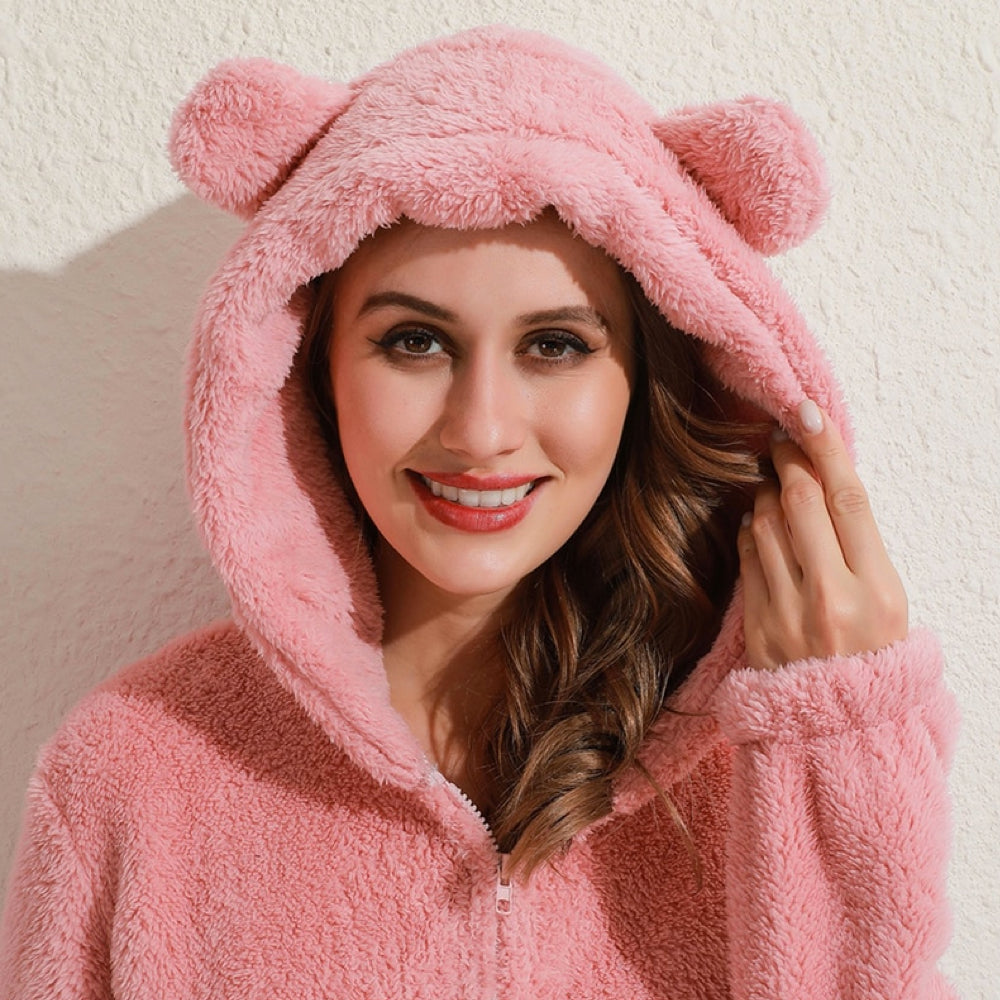 Superzachte fleece onesie met berenoortjes