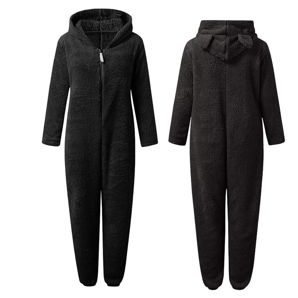Superzachte fleece onesie met berenoortjes