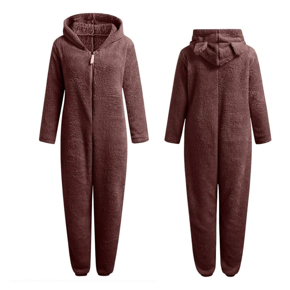 Superzachte fleece onesie met berenoortjes
