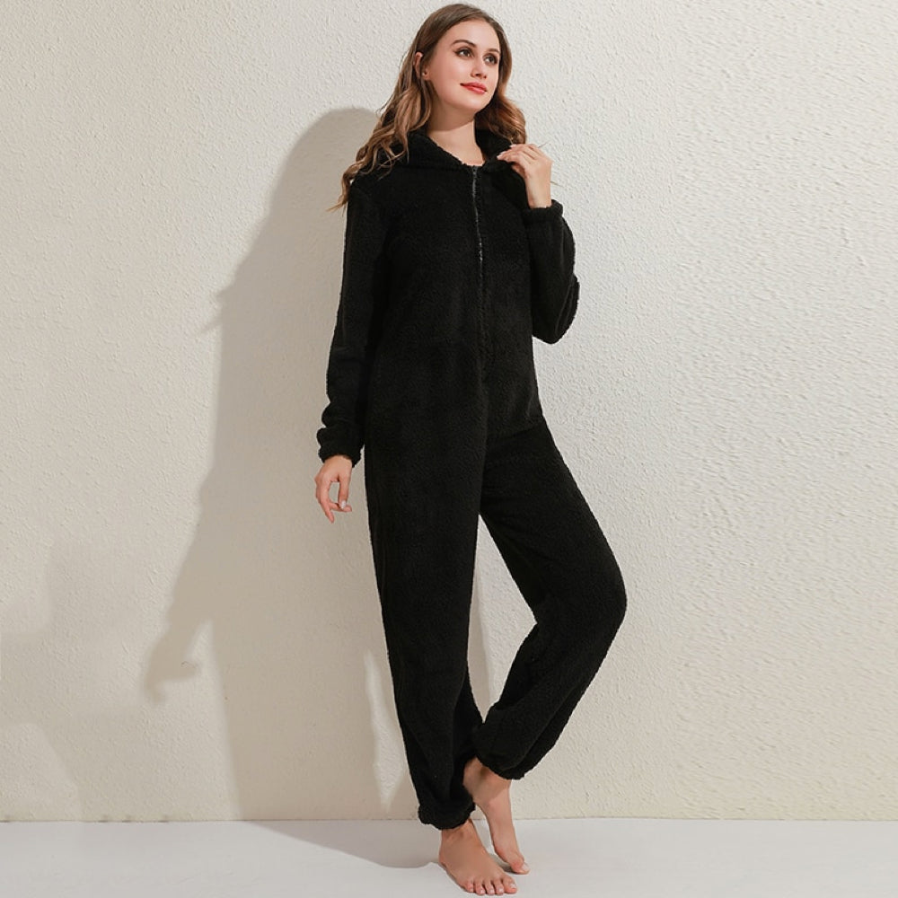 Superzachte fleece onesie met berenoortjes