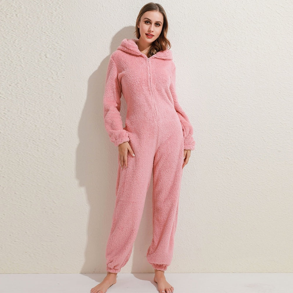 Superzachte fleece onesie met berenoortjes