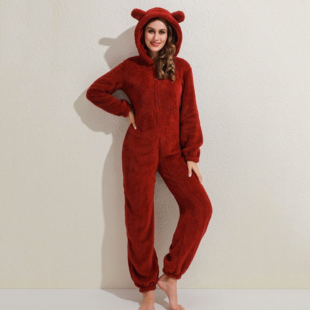Superzachte fleece onesie met berenoortjes