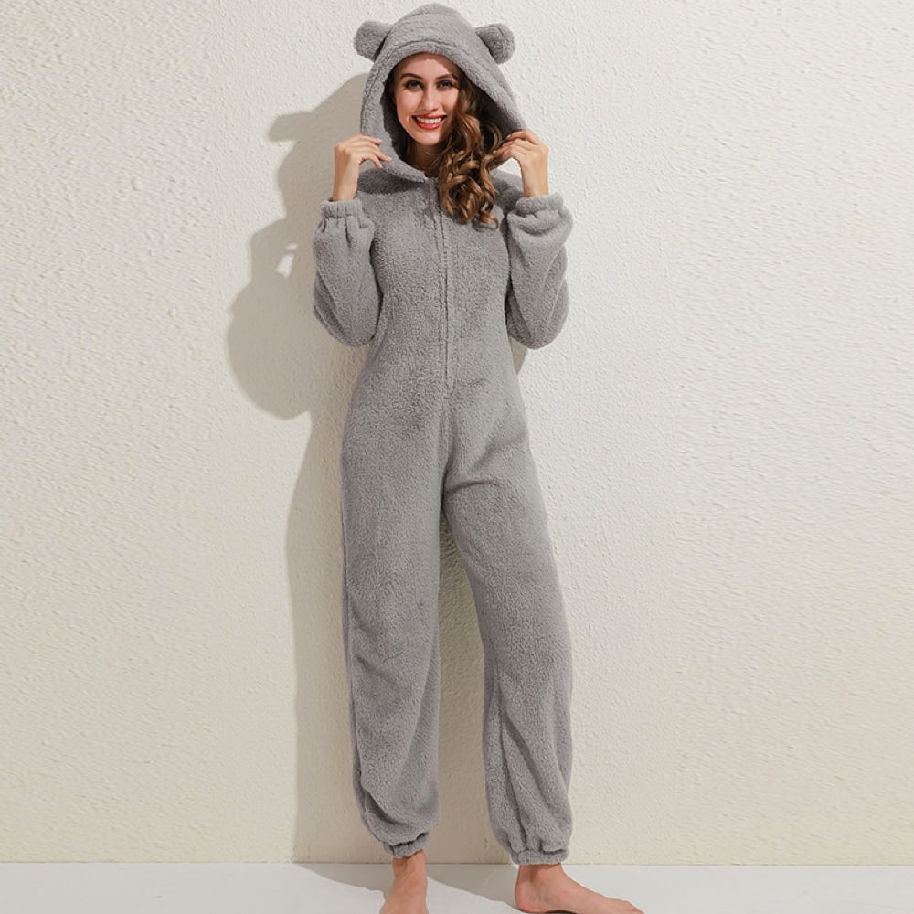 Superzachte fleece onesie met berenoortjes