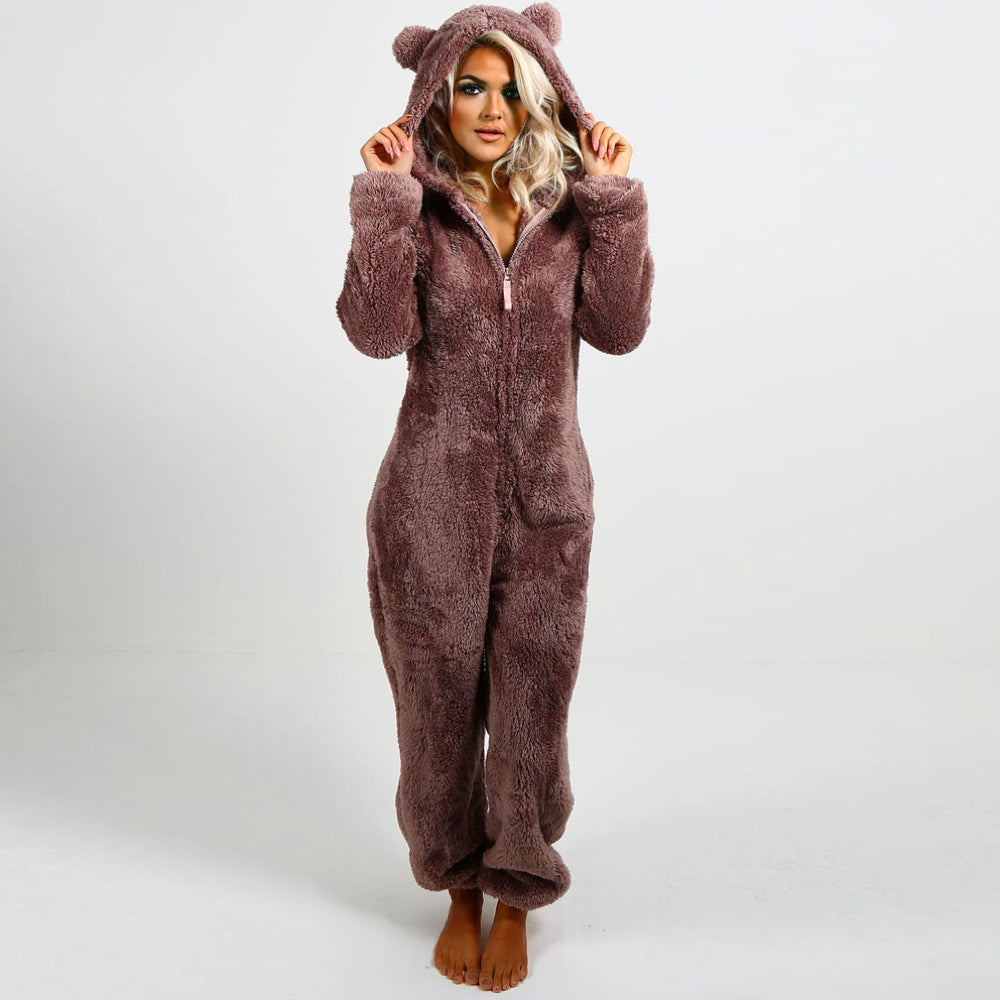 Superzachte fleece onesie met berenoortjes