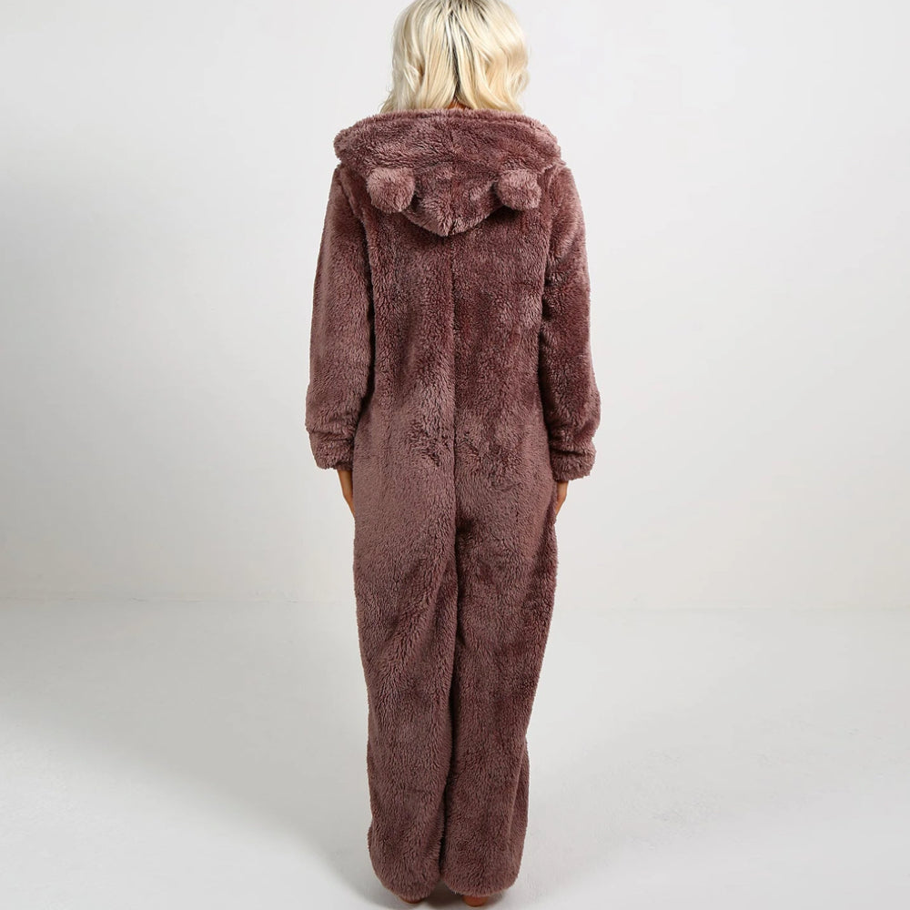 Superzachte fleece onesie met berenoortjes