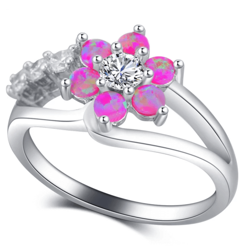Ring met opalen bloem