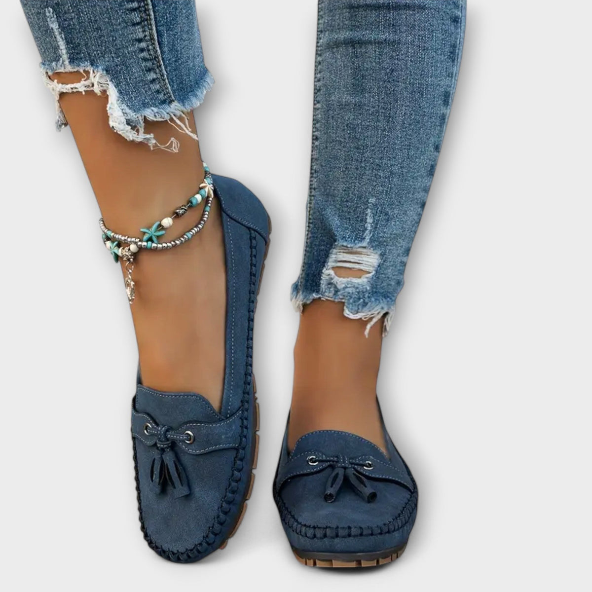 Suède damesloafers met kwastjes