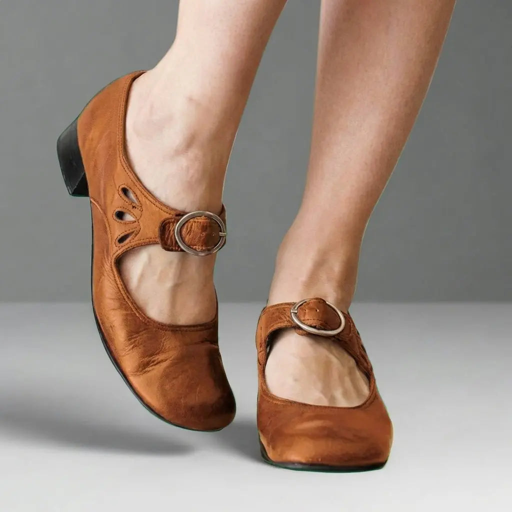 Leren dames-Mary Janes met ronde neus en blokhak