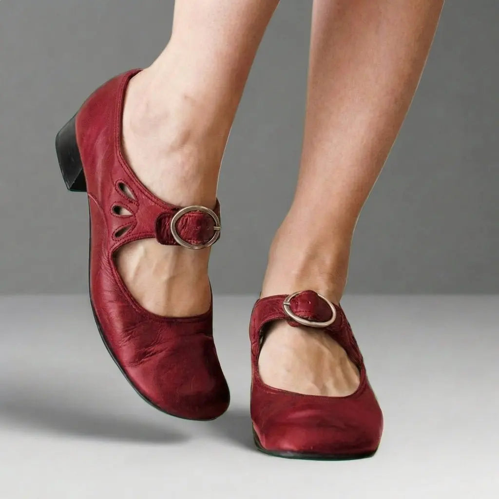 Leren dames-Mary Janes met ronde neus en blokhak