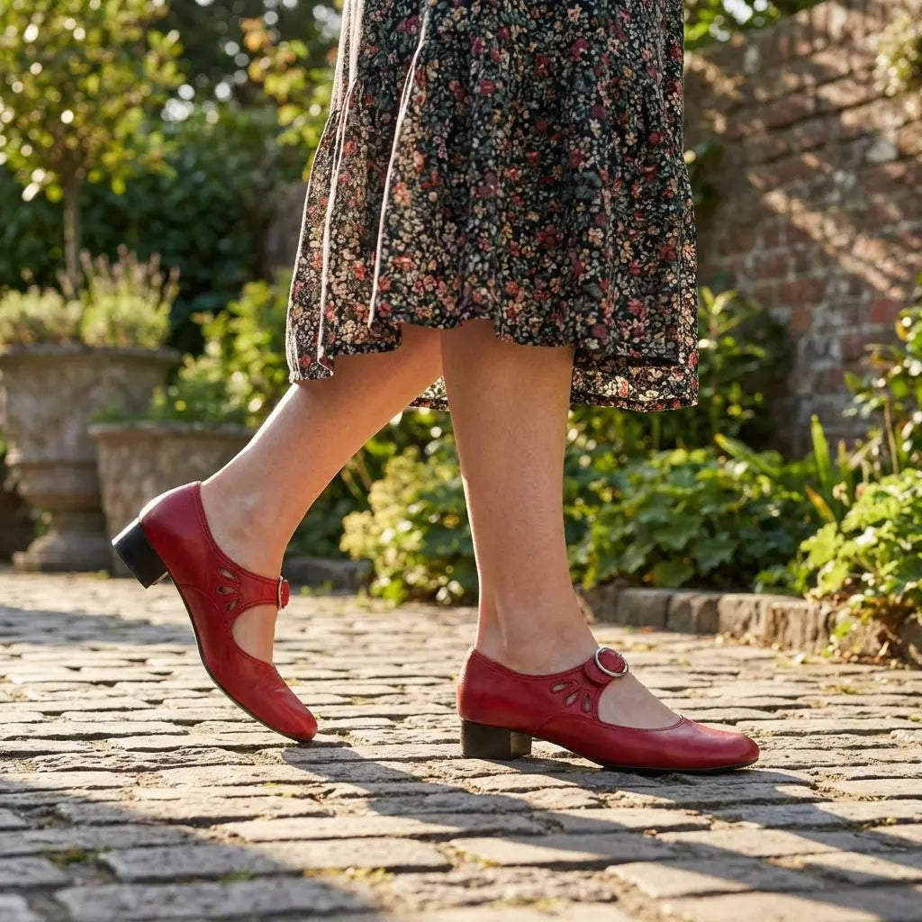 Leren dames-Mary Janes met ronde neus en blokhak