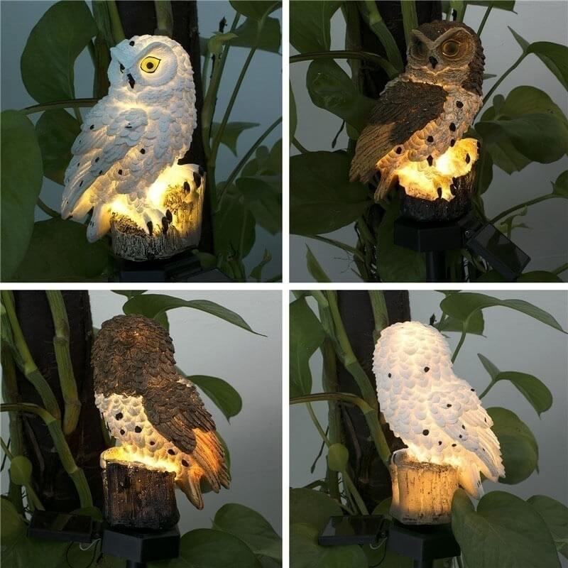 LED lichtgevende tuin uil – materiaal: Hars — afbeelding 3