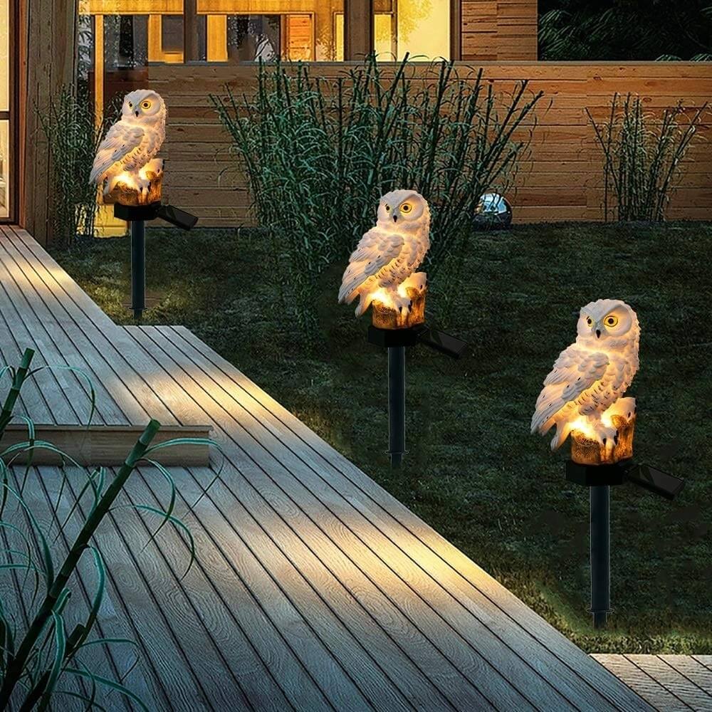LED lichtgevende tuin uil – materiaal: Hars — afbeelding 4