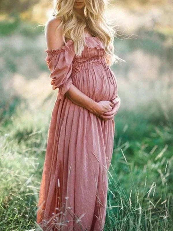 Off-shoulder zwangerschapsjurk in maxi-lengte