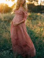 Off-shoulder zwangerschapsjurk in maxi-lengte