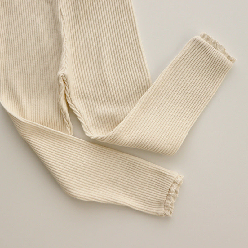 Geribde baby legging met kant voor meisjes