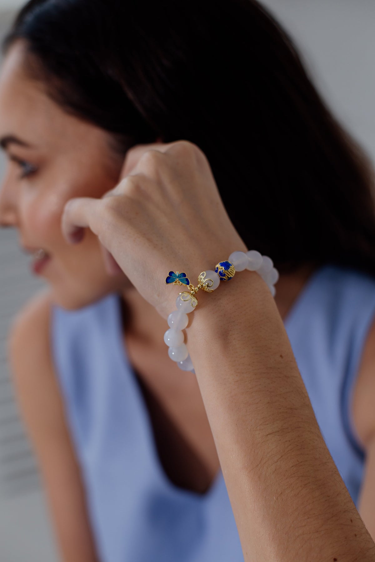 Vlinder witte agaat armband