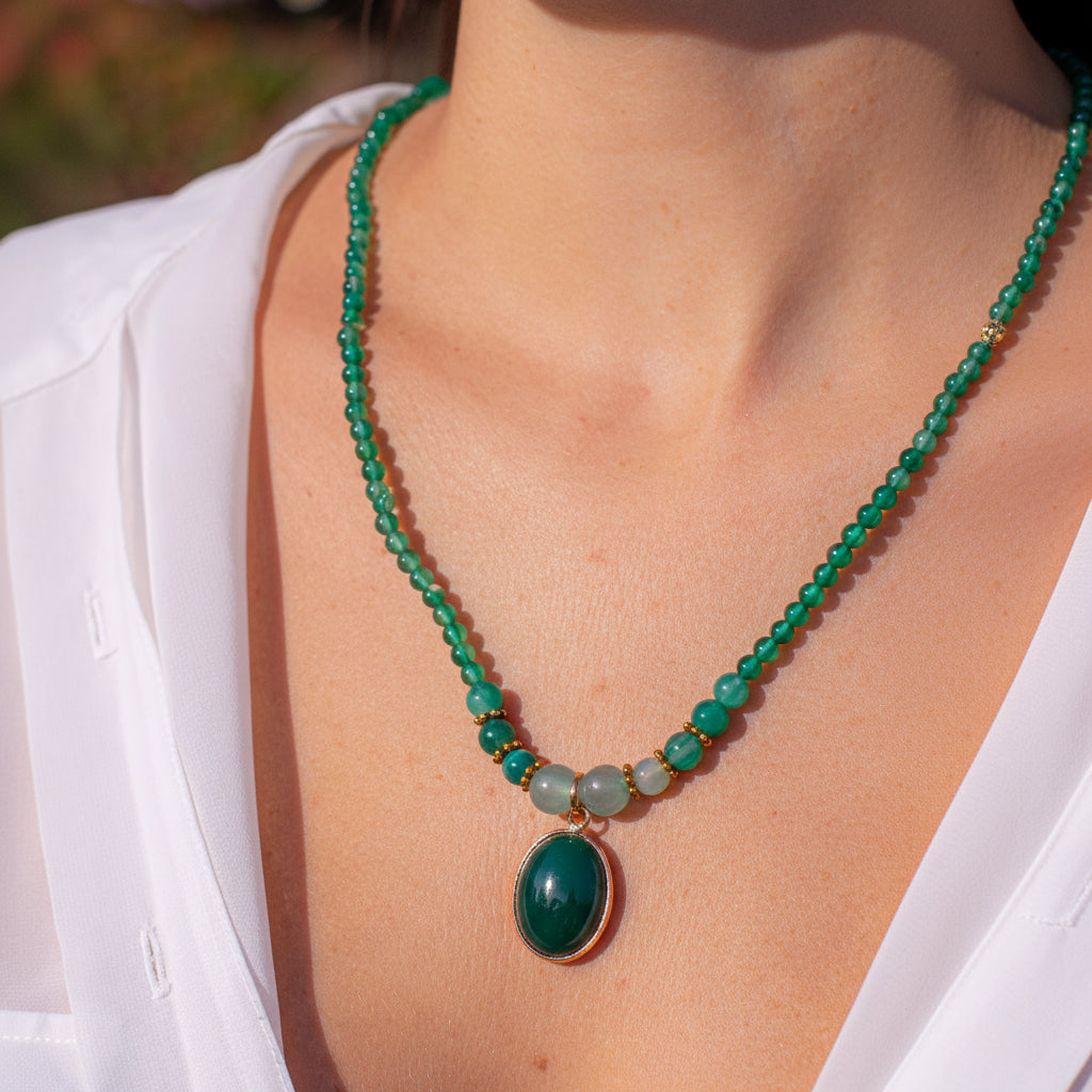 Vintage groene onyx kalmerende ketting