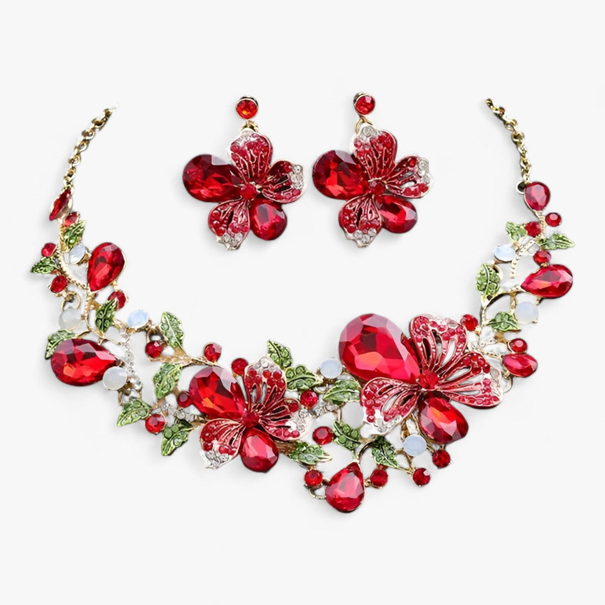 Bruidssieradenset met emaille bloemen