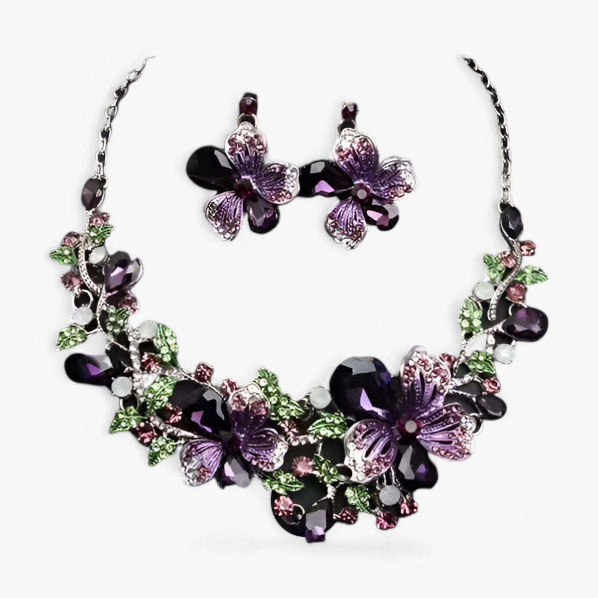 Bruidssieradenset met emaille bloemen