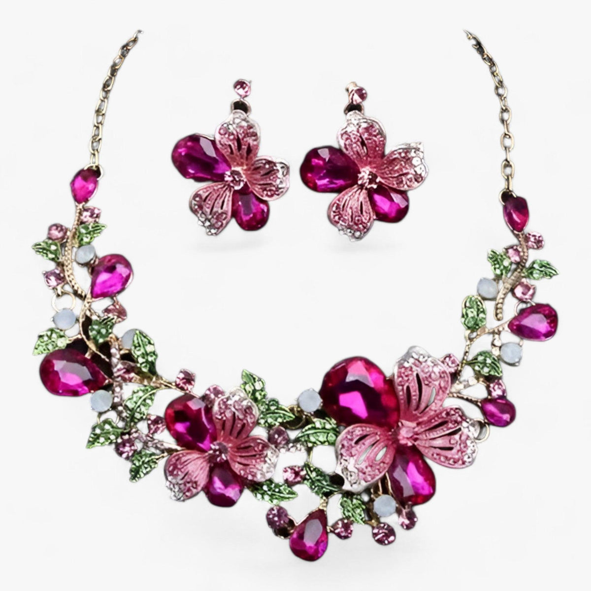 Bruidssieradenset met emaille bloemen