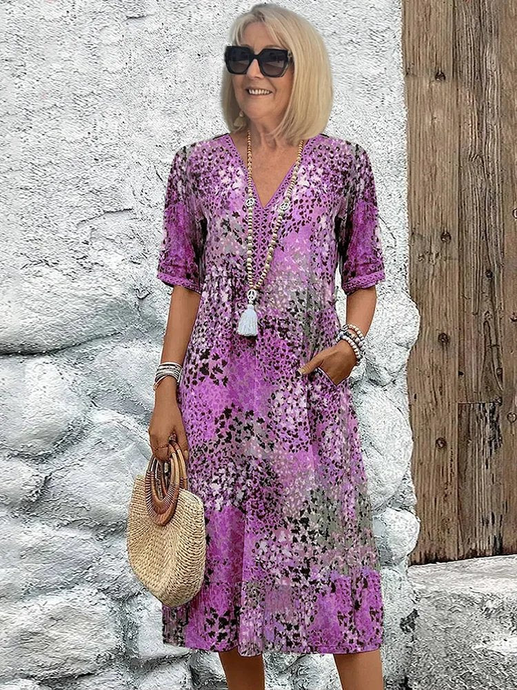 Ida | Plus-size midi-jurk met V-hals en bloemenprint
