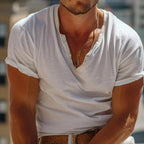 Casual henley kraag henley T-shirt met korte mouwen — afbeelding 4