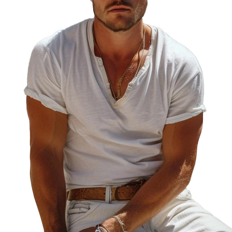 Casual henley kraag henley T-shirt met korte mouwen — afbeelding 6