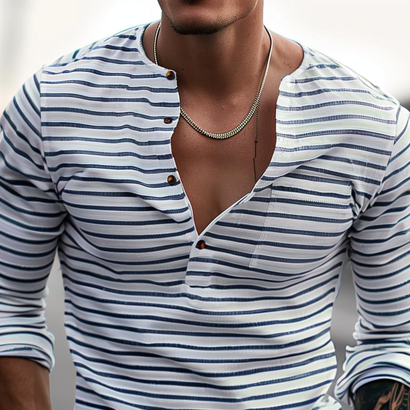 Gestreept henley shirt met lange mouwen – Noor