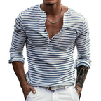 Gestreept henley shirt met lange mouwen – Noor