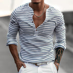 Gestreept henley shirt met lange mouwen – Noor