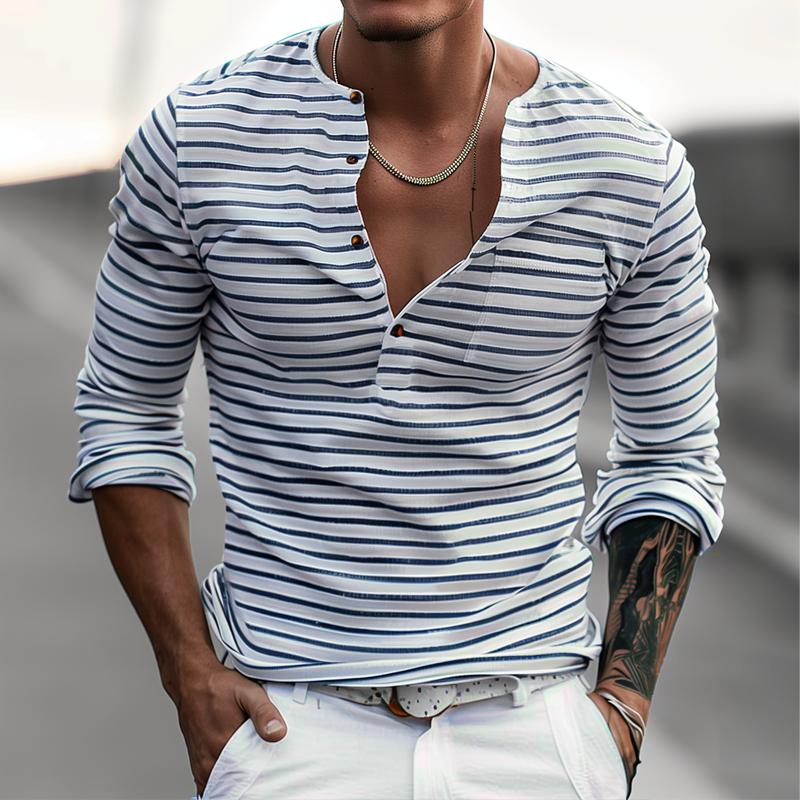 Gestreept henley shirt met lange mouwen – Noor