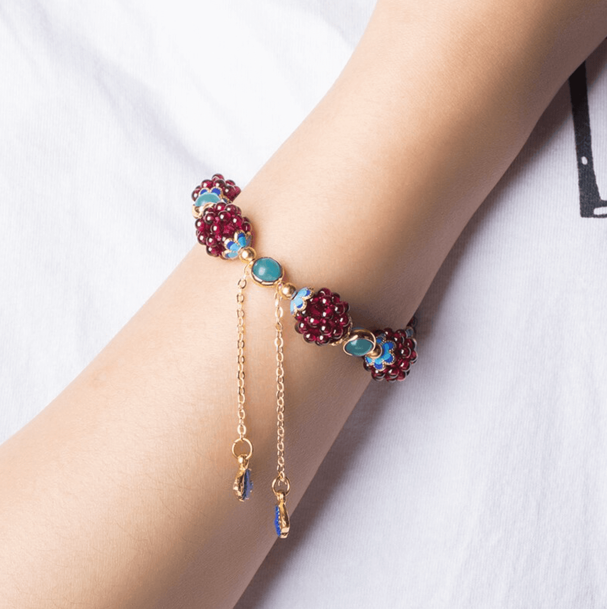 Granaat edelsteen granaatappel armband – maat: 6.3in (uitbreidbaar) — afbeelding 5