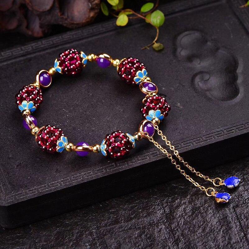 Granaat edelsteen granaatappel armband – maat: 6.3in (uitbreidbaar) — afbeelding 3