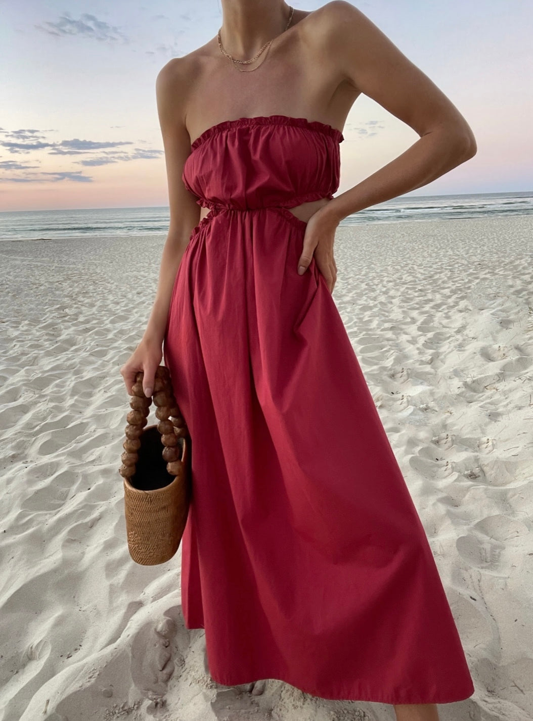 Roze mouwloze bohemian chic jurk met losse pasvorm