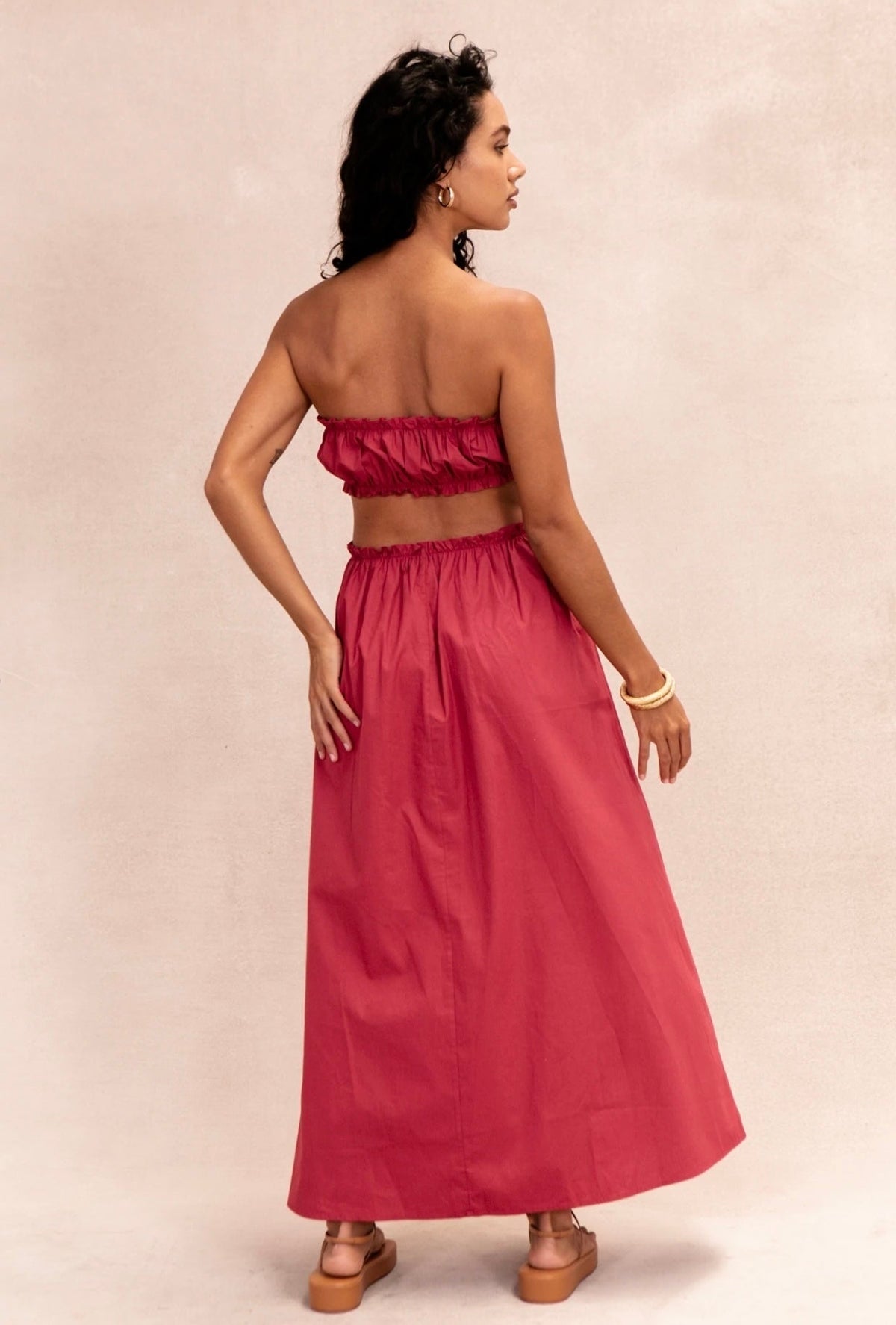 Roze mouwloze bohemian chic jurk met losse pasvorm